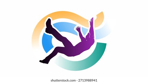 Icono de silueta humana que cae Abstractas con fondo circular colorido, símbolo de accidente, riesgo, seguridad y concepto de emergencia en estilo de Vector moderno.