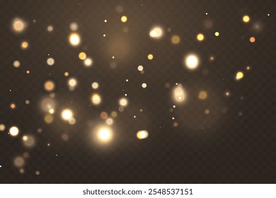 Abstract falling light effects. Magic shimmering dust and glare. Festive background. Golden Rain. 