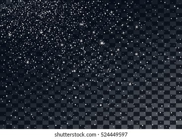 Abstract falling snow on a dark transparent background. Vector illustration.