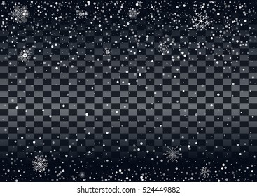 Abstract falling snow on a dark transparent background. Vector illustration.