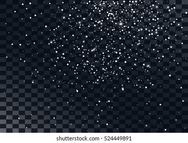 Abstract falling snow on a dark transparent background. Vector illustration.