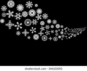 Abstract Falling Snow Vector - White Snowflakes with Elegant Snow Trail on Black Background - Winter Snowfall Texture . 