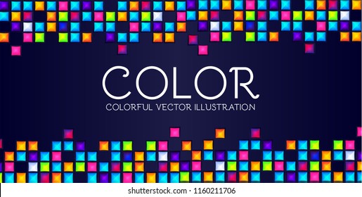Abstract Falling Squares. Rainbow Color. Tetris Game Template. Pixel Bricks. Vector illustration