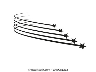 Abstract Falling Star - Black Shooting Star with Elegant Star Trail on White Background - Meteoroid, Comet, Asteroid, Stars
