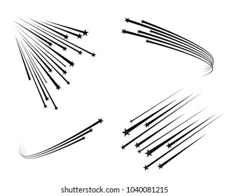 Abstract Falling Star - Black Shooting Star with Elegant Star Trail on White Background - Meteoroid, Comet, Asteroid, Stars