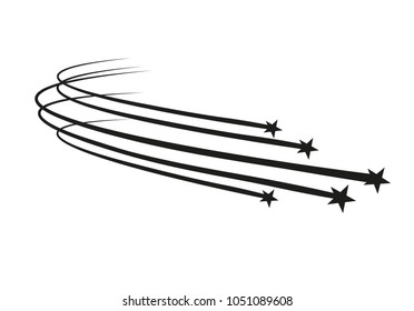 Abstract Falling Star - Black Shooting Star with Elegant Star Trail on White Background - Meteoroid, Comet, Asteroid, Stars