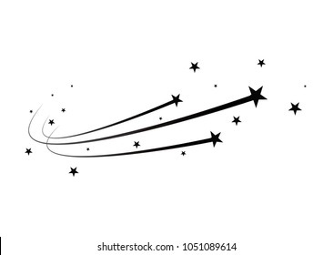 Abstract Falling Star - Black Shooting Star with Elegant Star Trail on White Background - Meteoroid, Comet, Asteroid, Stars