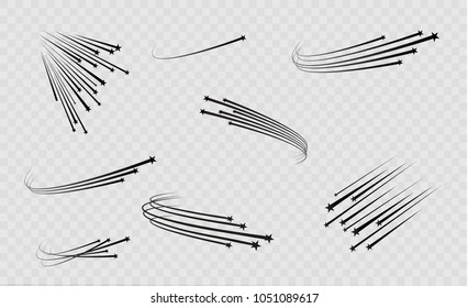 Abstract Falling Star - Black Shooting Star with Elegant Star Trail on White Background - Meteoroid, Comet, Asteroid, Stars