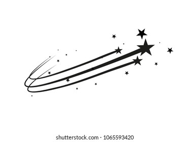 Abstract Falling Star - Black Shooting Star with Elegant Star Trail on White Background - Meteoroid, Comet, Asteroid, Stars