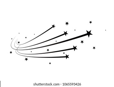 Abstract Falling Star - Black Shooting Star with Elegant Star Trail on White Background - Meteoroid, Comet, Asteroid, Stars