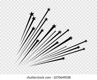 Abstract Falling Star - Black Shooting Star with Elegant Star Trail on White Background - Meteoroid, Comet, Asteroid, Stars