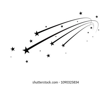 Abstract Falling Star - Black Shooting Star with Elegant Star Trail on White Background - Meteoroid, Comet, Asteroid, Stars