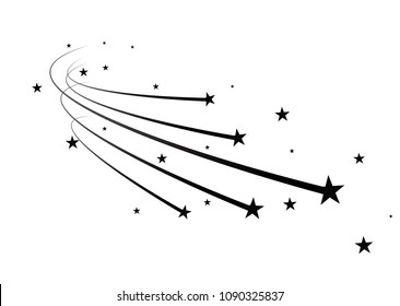 Abstract Falling Star - Black Shooting Star with Elegant Star Trail on White Background - Meteoroid, Comet, Asteroid, Stars