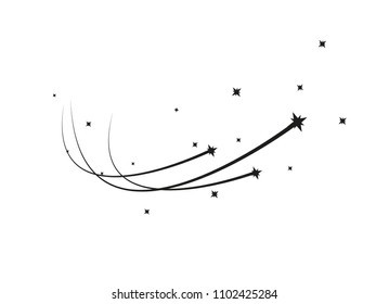 Abstract Falling Star - Black Shooting Star with Elegant Star Trail on White Background - Meteoroid, Comet, Asteroid, Stars