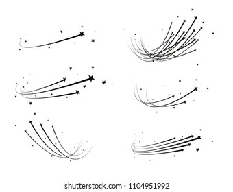 Abstract Falling Star - Black Shooting Star with Elegant Star Trail on White Background - Meteoroid, Comet, Asteroid, Stars