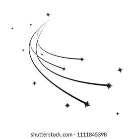 Abstract Falling Star - Black Shooting Star with Elegant Star Trail on White Background - Meteoroid, Comet, Asteroid, Stars