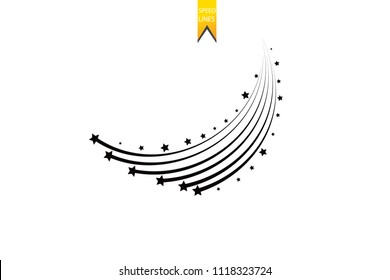 Abstract Falling Star - Black Shooting Star with Elegant Star Trail on White Background - Meteoroid, Comet, Asteroid, Stars