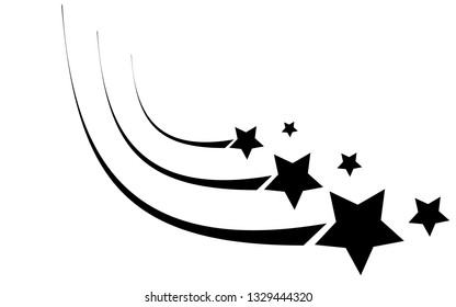 Abstract Falling Star - Black Shooting Star with Elegant Star Trail on White Background