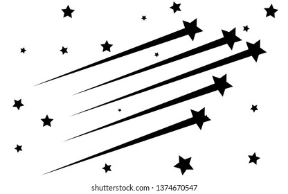 Abstract Falling Star - Black Shooting Star with Elegant Star Trail on White Background