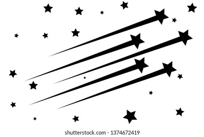 Abstract Falling Star - Black Shooting Star with Elegant Star Trail on White Background