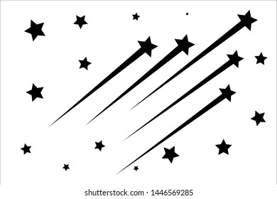 Abstract Falling Star - Black Shooting Star with Elegant Star Trail on White Background