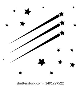 Abstract Falling Star - Black Shooting Star with Elegant Star Trail on White Background