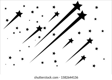 Abstract Falling Star - Black Shooting Star with Elegant Star Trail on White Background