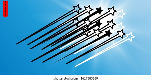 Abstract Falling Star - Black Shooting Star with Elegant Star Trail on White Background