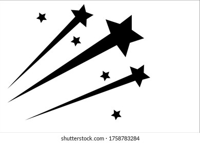 Abstract Falling Star - Black Shooting Star with Elegant Star Trail on White Background - Meteoroid, Comet, Asteroid, Stars
