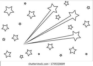 Abstract Falling Star - Black Shooting Star with Elegant Star Trail on White Background - Meteoroid, Comet, Asteroid, Stars