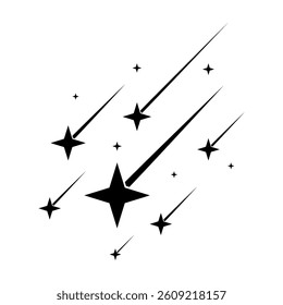 Abstract Falling Star - Black Shooting Star with Elegant Star Trail on White Background - Meteoroid, Comet, Asteroid, Stars