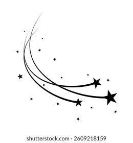 Abstract Falling Star - Black Shooting Star with Elegant Star Trail on White Background - Meteoroid, Comet, Asteroid, Stars