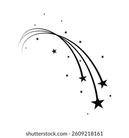 Abstract Falling Star - Black Shooting Star with Elegant Star Trail on White Background - Meteoroid, Comet, Asteroid, Stars