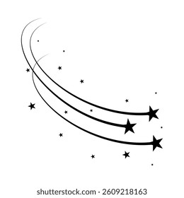 Abstract Falling Star - Black Shooting Star with Elegant Star Trail on White Background - Meteoroid, Comet, Asteroid, Stars
