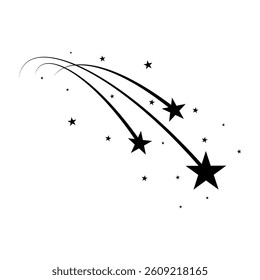 Abstract Falling Star - Black Shooting Star with Elegant Star Trail on White Background - Meteoroid, Comet, Asteroid, Stars