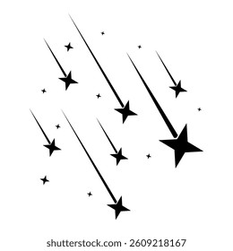 Abstract Falling Star - Black Shooting Star with Elegant Star Trail on White Background - Meteoroid, Comet, Asteroid, Stars