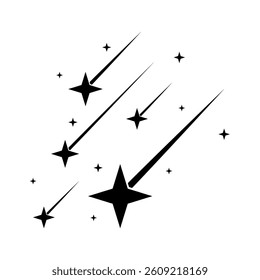 Abstract Falling Star - Black Shooting Star with Elegant Star Trail on White Background - Meteoroid, Comet, Asteroid, Stars