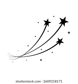 Abstract Falling Star - Black Shooting Star with Elegant Star Trail on White Background - Meteoroid, Comet, Asteroid, Stars