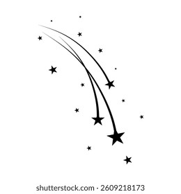 Abstract Falling Star - Black Shooting Star with Elegant Star Trail on White Background - Meteoroid, Comet, Asteroid, Stars