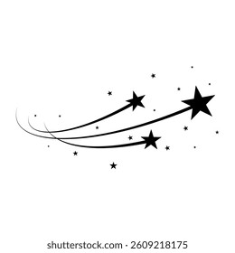 Abstract Falling Star - Black Shooting Star with Elegant Star Trail on White Background - Meteoroid, Comet, Asteroid, Stars