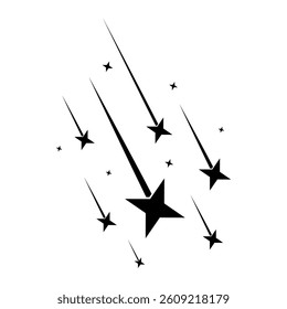 Abstract Falling Star - Black Shooting Star with Elegant Star Trail on White Background - Meteoroid, Comet, Asteroid, Stars