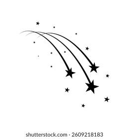 Abstract Falling Star - Black Shooting Star with Elegant Star Trail on White Background - Meteoroid, Comet, Asteroid, Stars