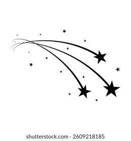 Abstract Falling Star - Black Shooting Star with Elegant Star Trail on White Background - Meteoroid, Comet, Asteroid, Stars