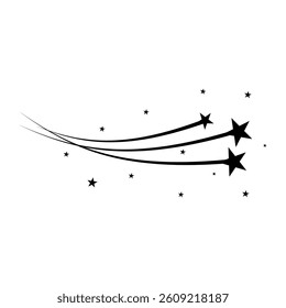 Abstract Falling Star - Black Shooting Star with Elegant Star Trail on White Background - Meteoroid, Comet, Asteroid, Stars