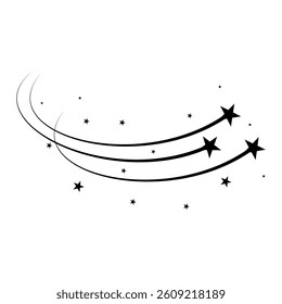 Abstract Falling Star - Black Shooting Star with Elegant Star Trail on White Background - Meteoroid, Comet, Asteroid, Stars