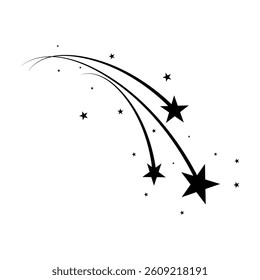 Abstract Falling Star - Black Shooting Star with Elegant Star Trail on White Background - Meteoroid, Comet, Asteroid, Stars