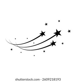 Abstract Falling Star - Black Shooting Star with Elegant Star Trail on White Background - Meteoroid, Comet, Asteroid, Stars