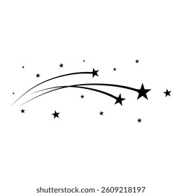 Abstract Falling Star - Black Shooting Star with Elegant Star Trail on White Background - Meteoroid, Comet, Asteroid, Stars