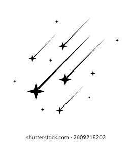 Abstract Falling Star - Black Shooting Star with Elegant Star Trail on White Background - Meteoroid, Comet, Asteroid, Stars