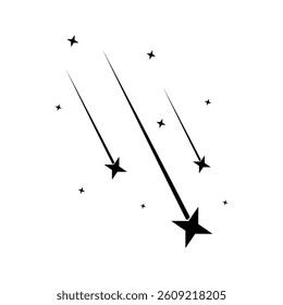 Abstract Falling Star - Black Shooting Star with Elegant Star Trail on White Background - Meteoroid, Comet, Asteroid, Stars